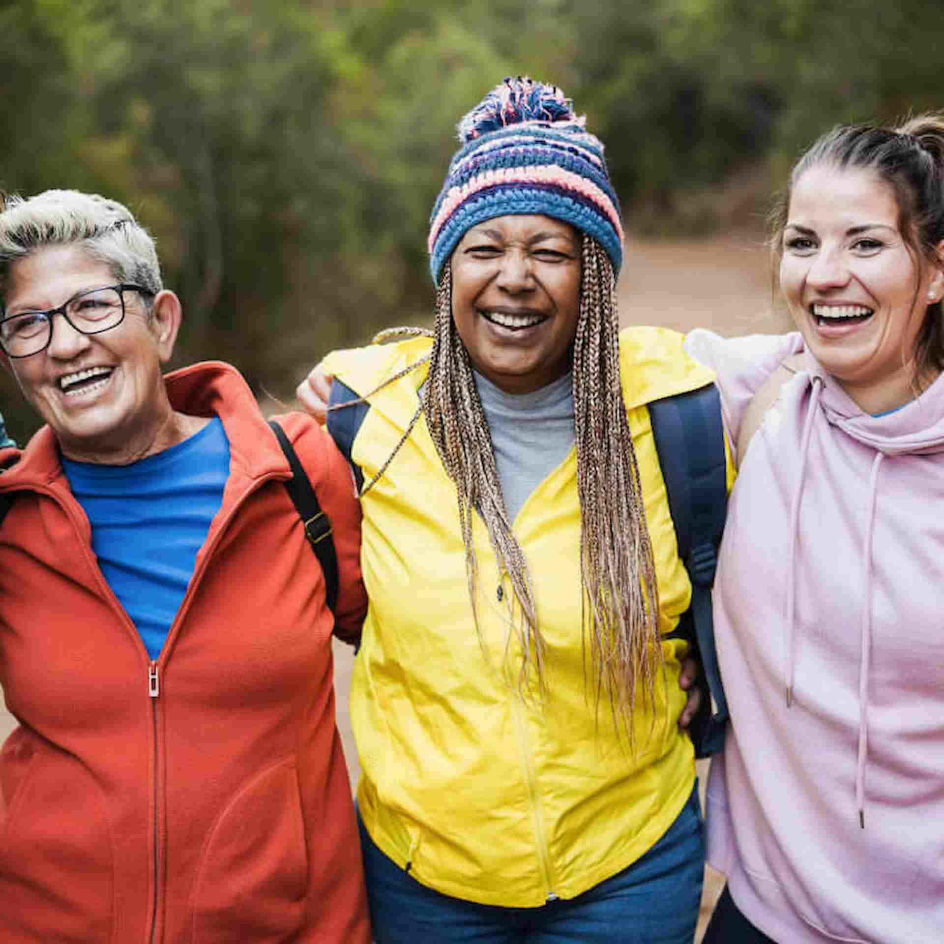 A group of female friends taking a hike