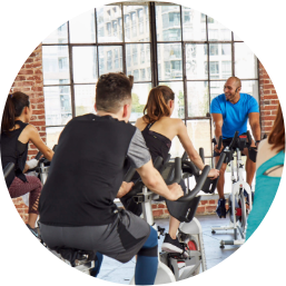 indoor cycling class in session